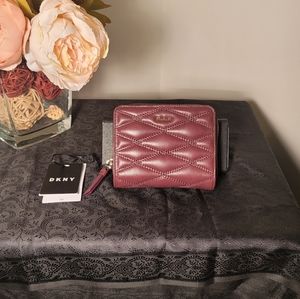 DKNY Quilted Leather Wallet Burgundy NWT